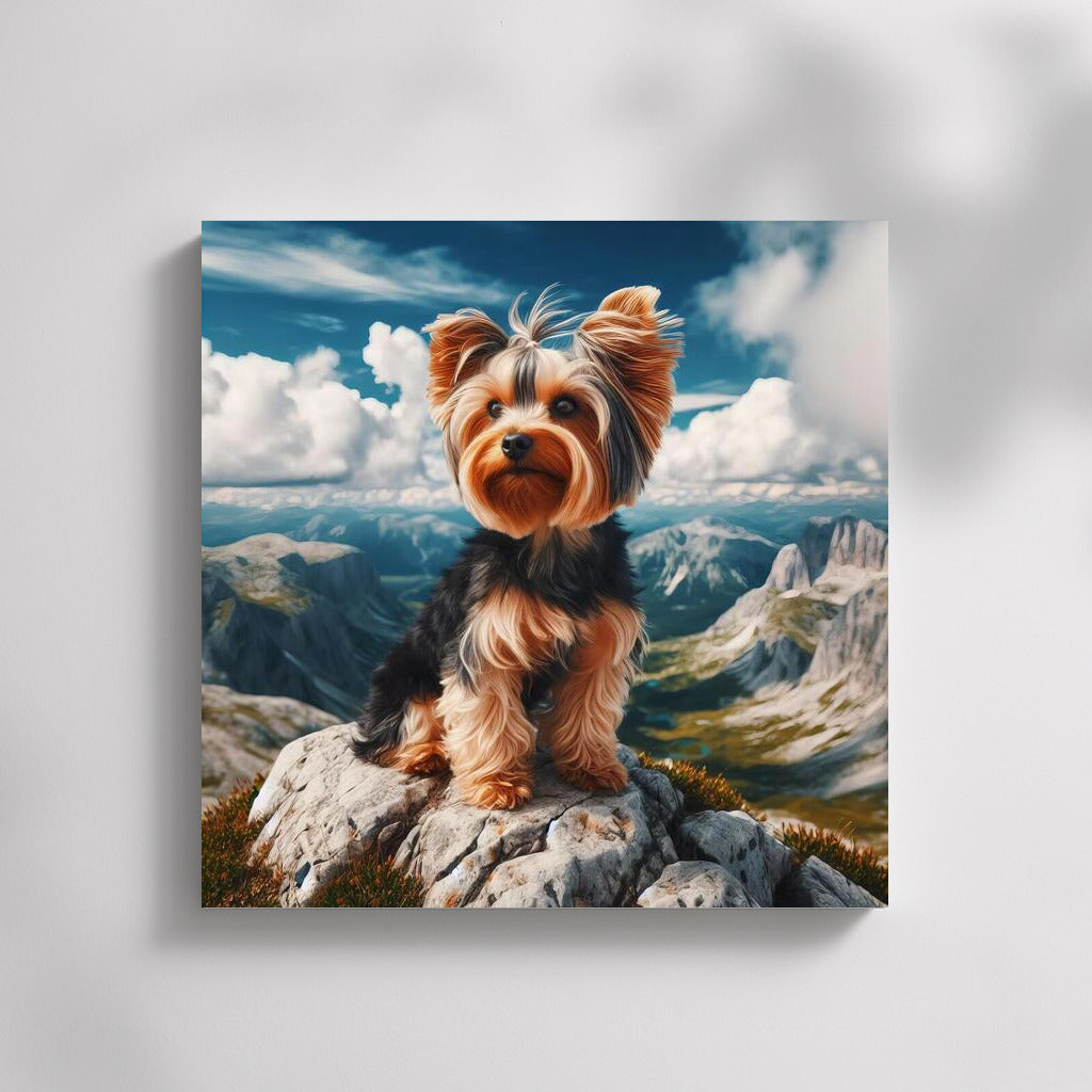 Yorkshire Terrier at the Top: Freedom and Grandeur of Nature