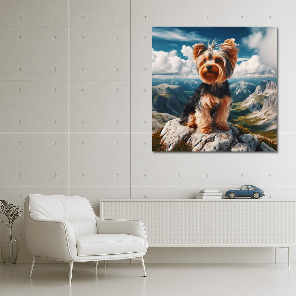 Yorkshire Terrier at the Top: Freedom and Grandeur of Nature