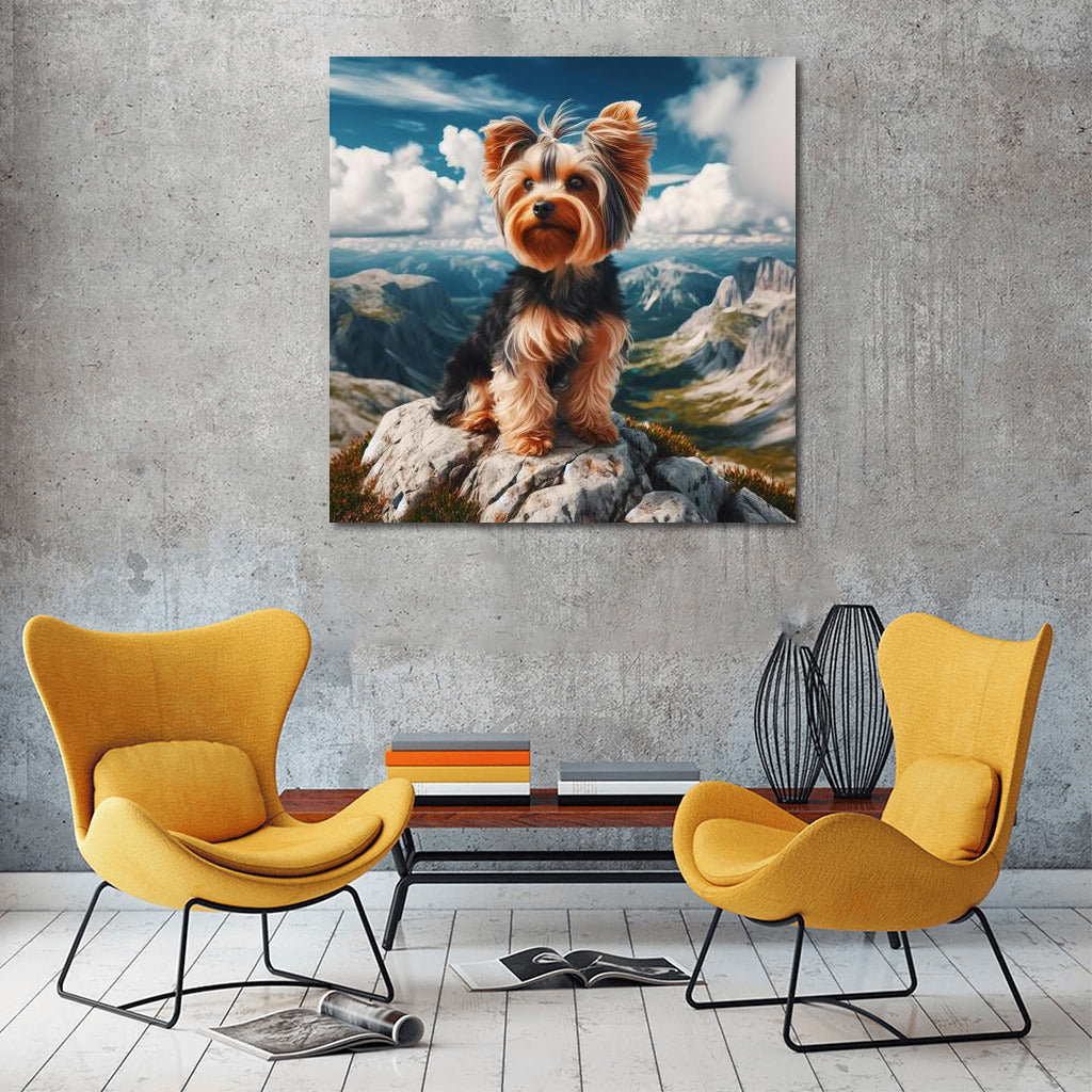 Yorkshire Terrier at the Top: Freedom and Grandeur of Nature