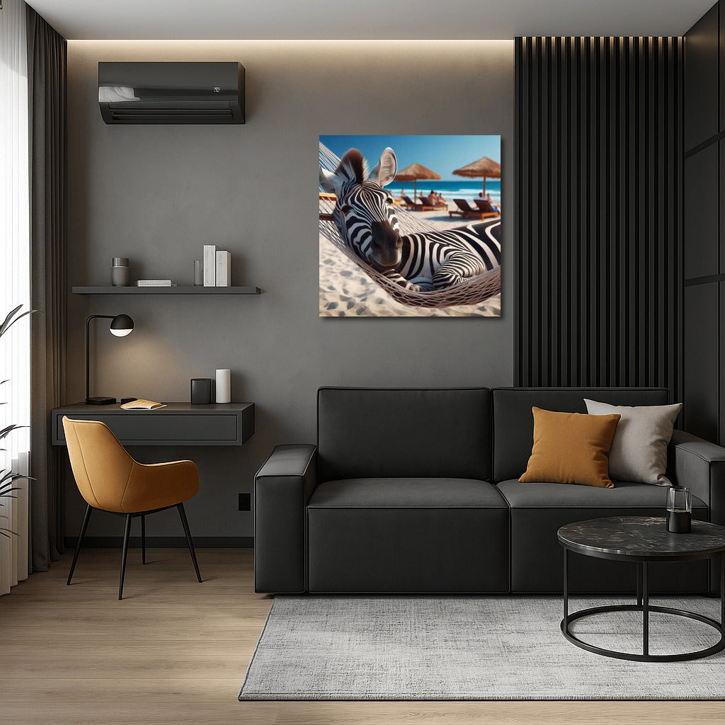 Zebra in a Hammock: Summer Relaxation on the Beach
