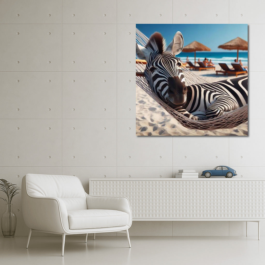 Zebra in a Hammock: Summer Relaxation on the Beach