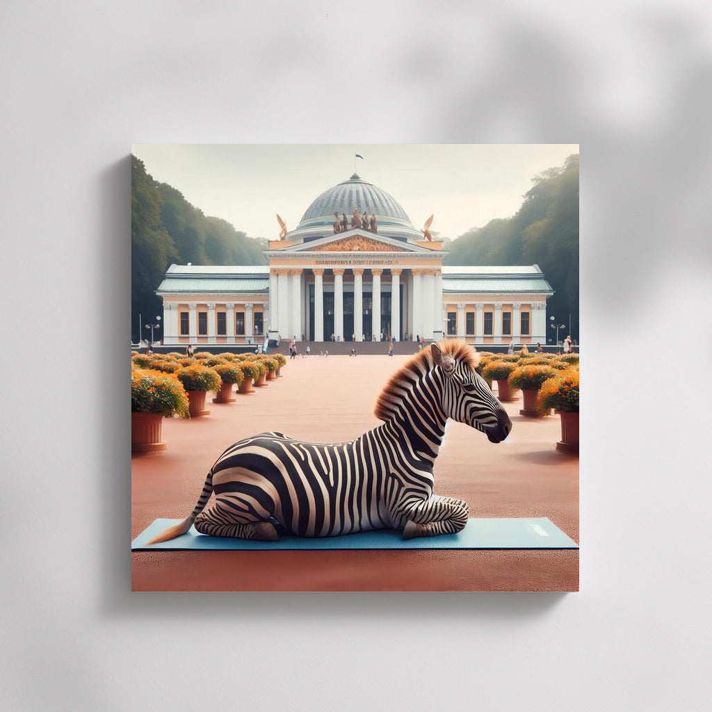 Zebra on a Yoga Mat in the Park: Playful Charm for the Interior