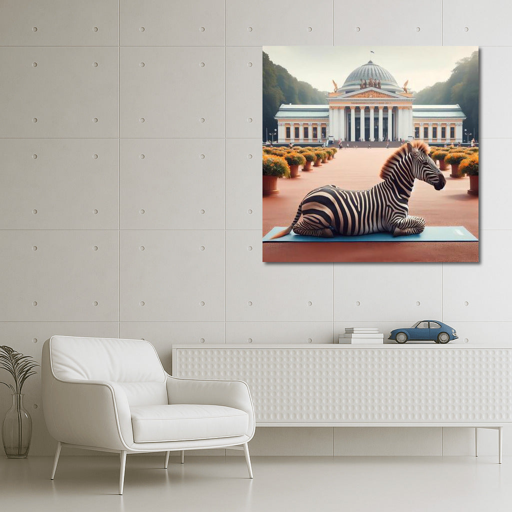 Zebra on a Yoga Mat in the Park: Playful Charm for the Interior