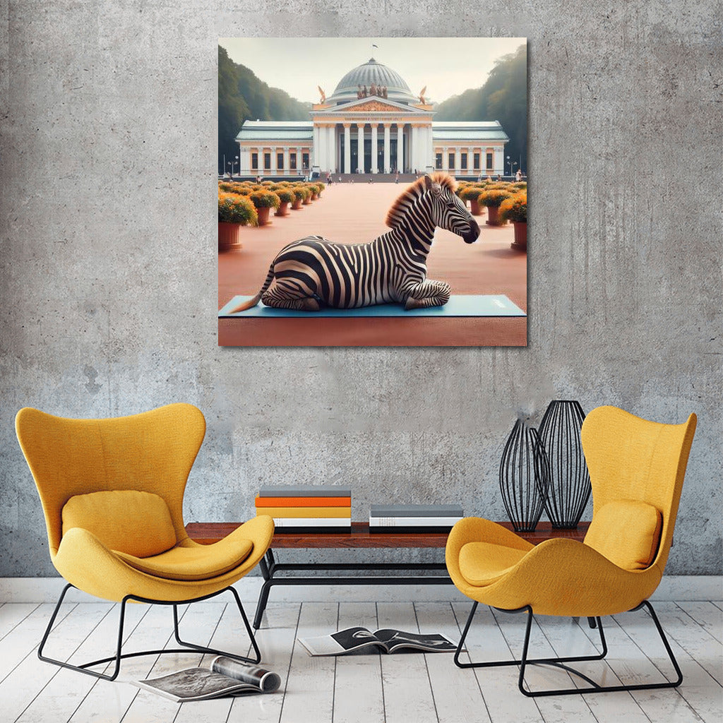 Zebra on a Yoga Mat in the Park: Playful Charm for the Interior