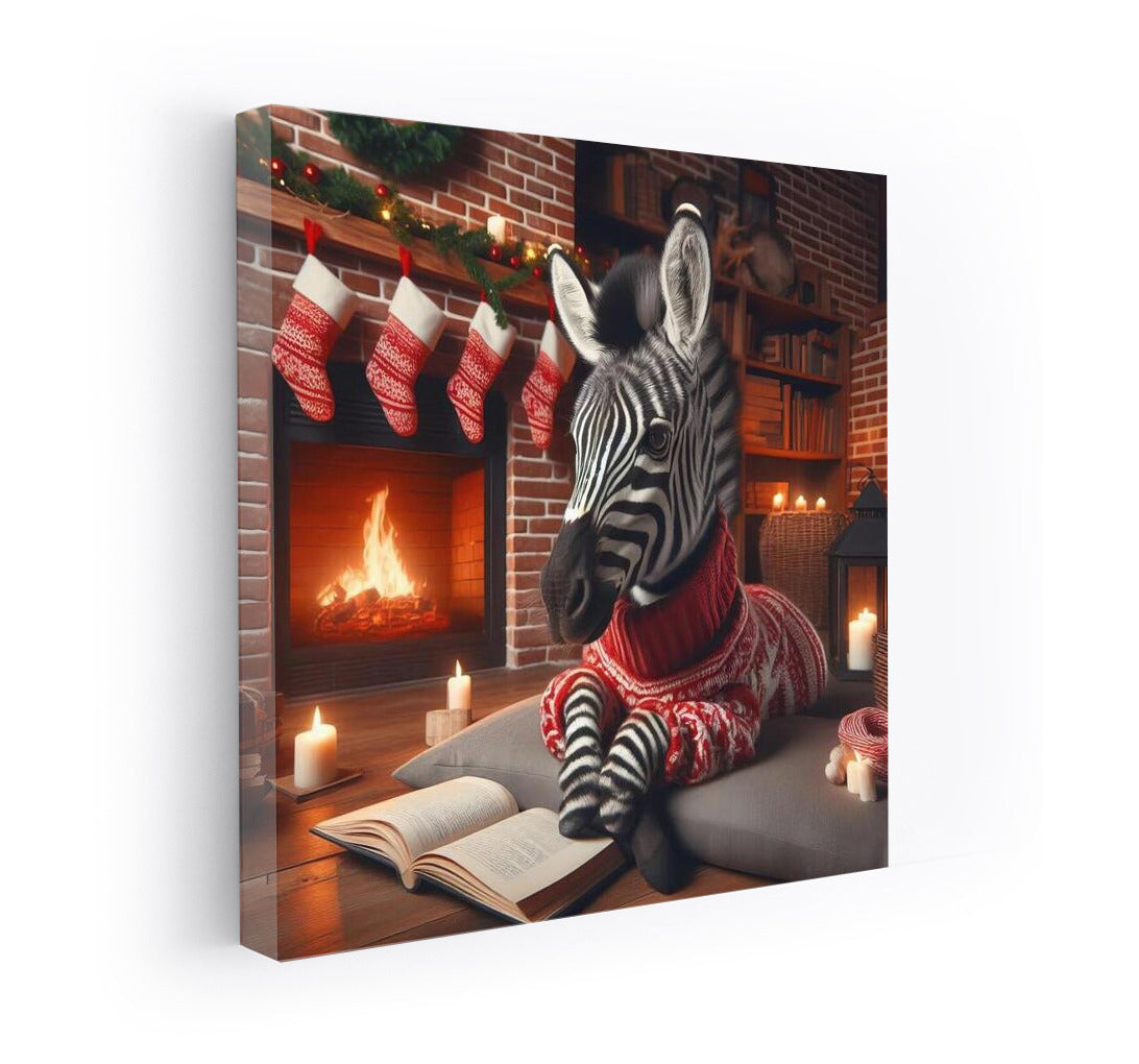 Zebra at the Fireplace Coziness: Reading in the Warmth