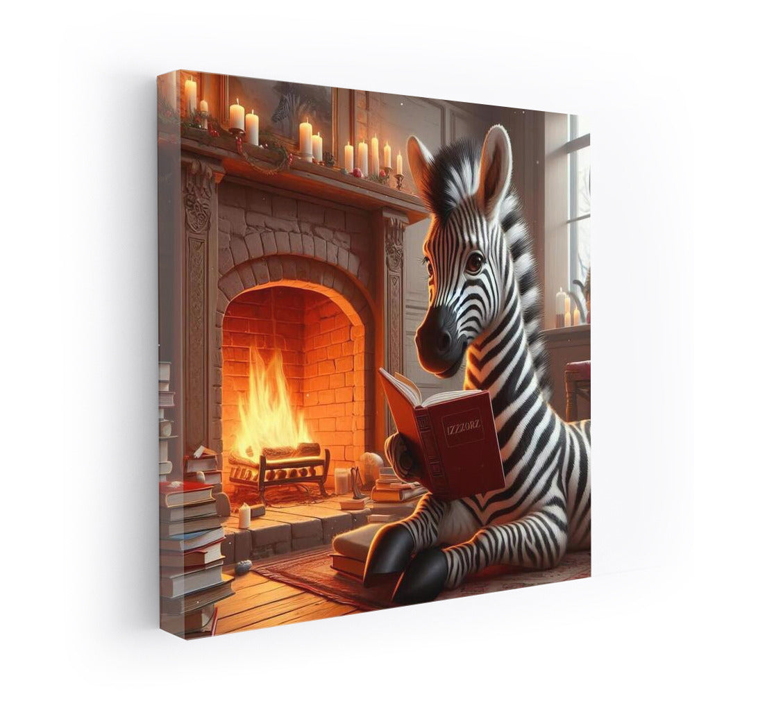 Zebra by the Fireplace: Reading in Comfort