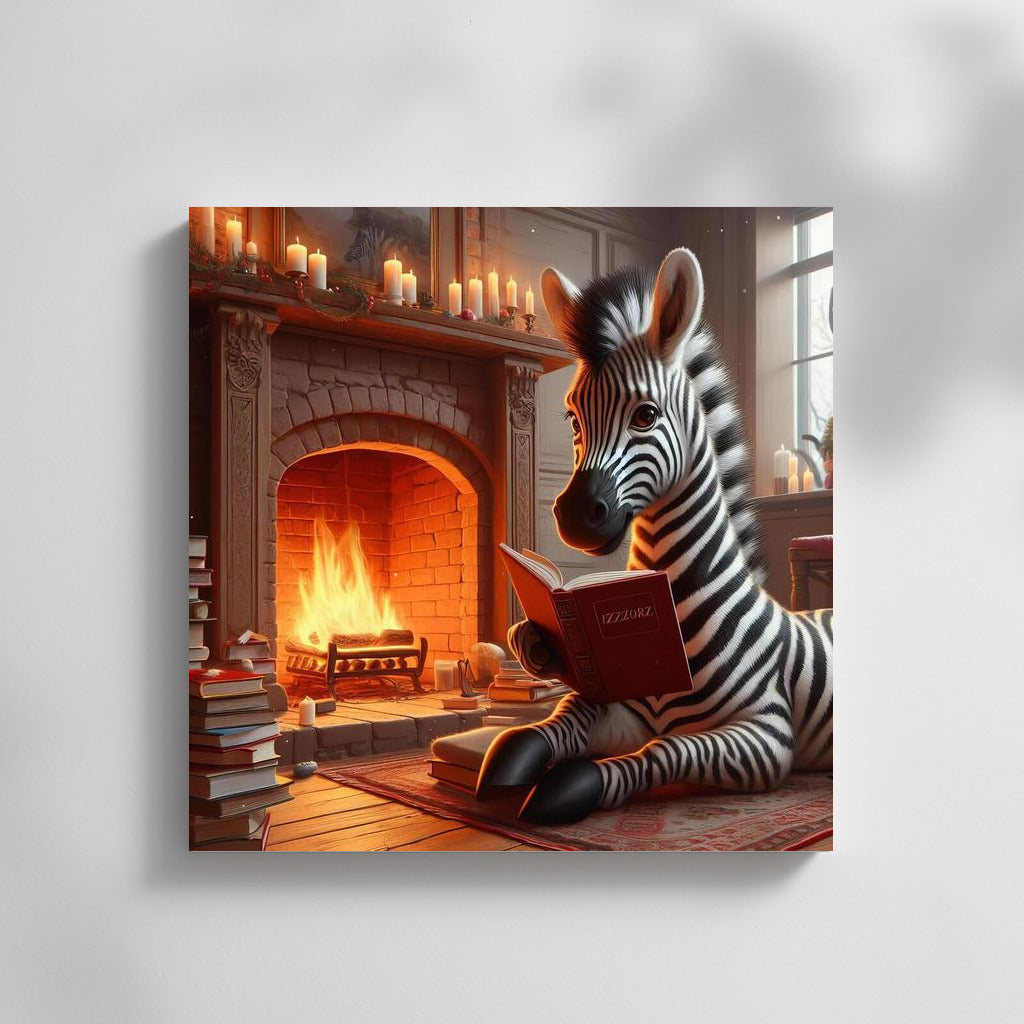 Zebra by the Fireplace: Reading in Comfort