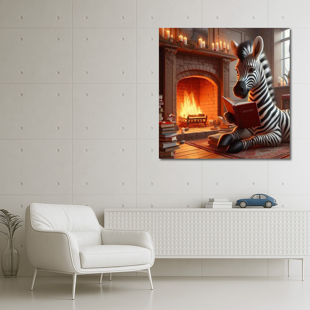 Zebra by the Fireplace: Reading in Comfort