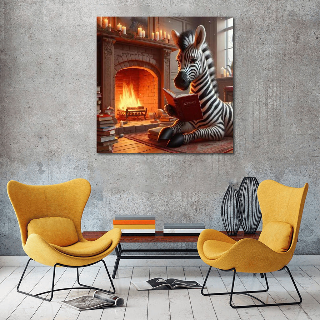 Zebra by the Fireplace: Reading in Comfort