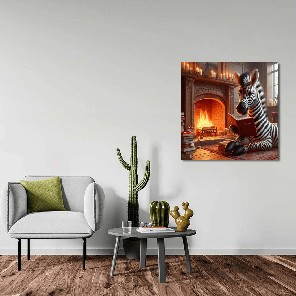 Zebra by the Fireplace: Reading in Comfort