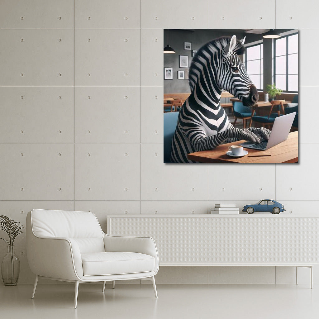 Zebra with a laptop in a cafe: Creative inspiration for your interior