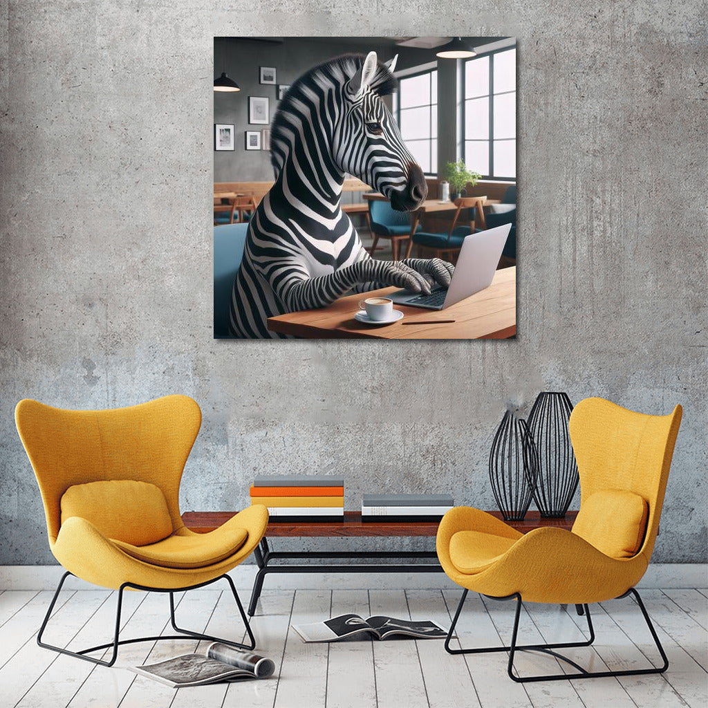 Zebra with a laptop in a cafe: Creative inspiration for your interior