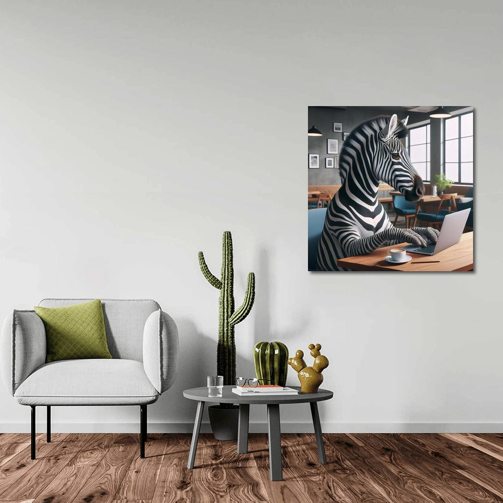 Zebra with a laptop in a cafe: Creative inspiration for your interior