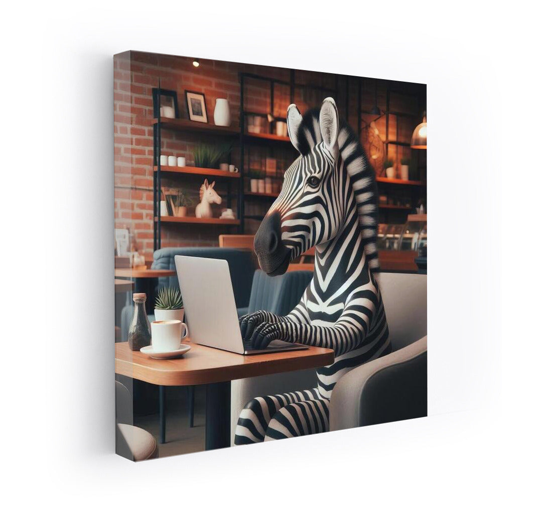 Creative Zebra in Cafe: Wild Style with Laptop