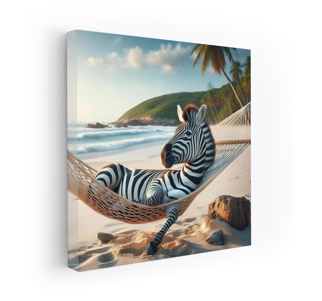 Zebra in a Hammock on the Beach: Exotic Vacation