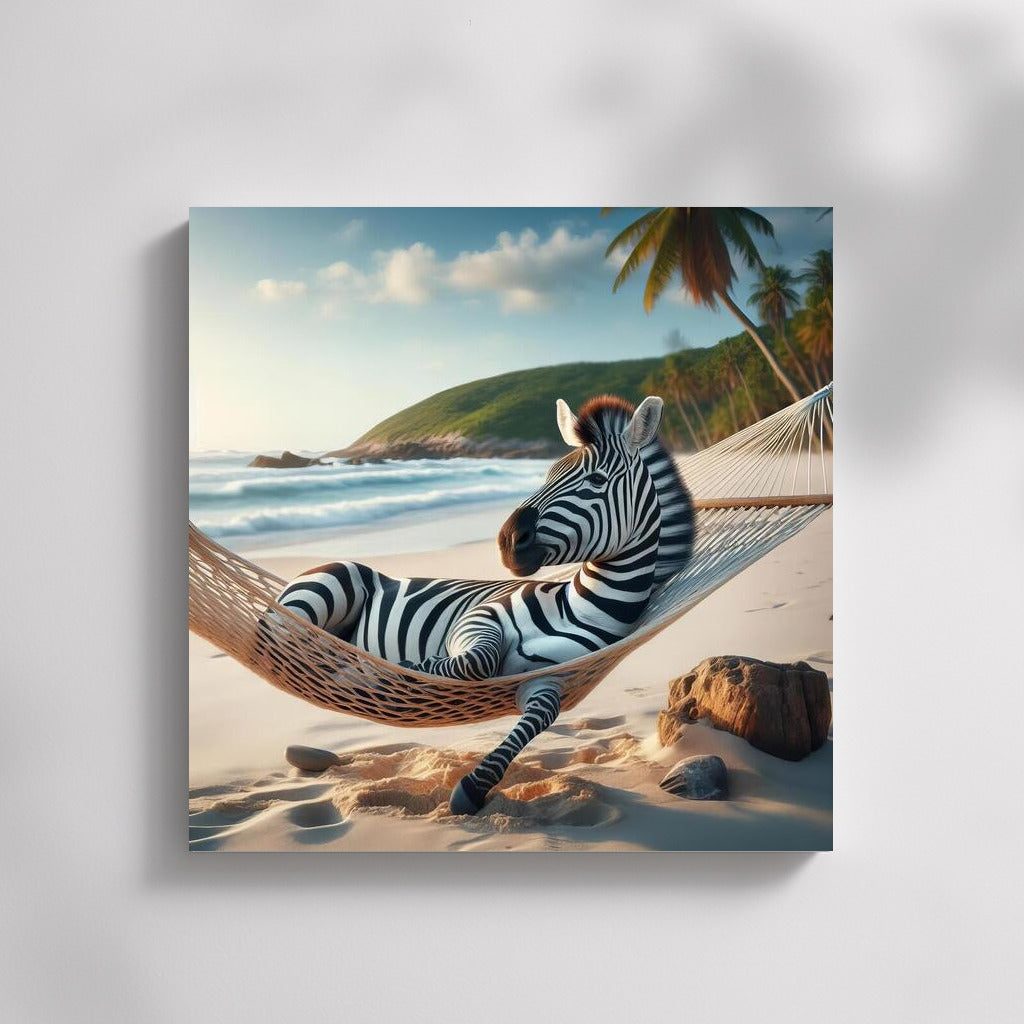 Zebra in a Hammock on the Beach: Exotic Vacation