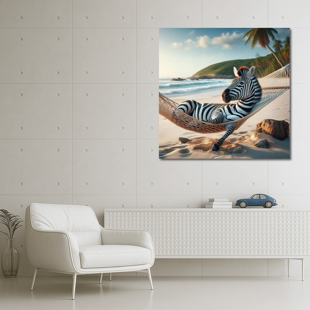 Zebra in a Hammock on the Beach: Exotic Vacation