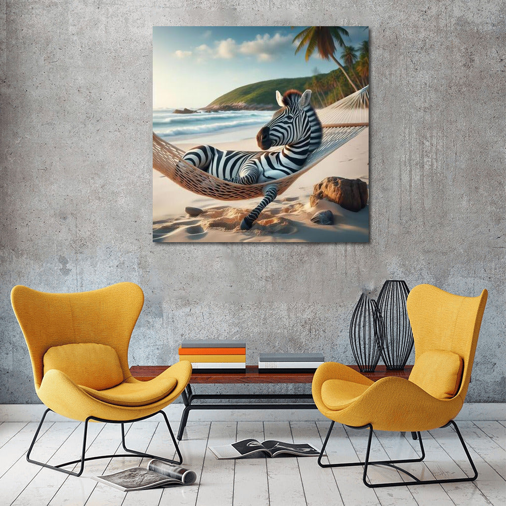 Zebra in a Hammock on the Beach: Exotic Vacation