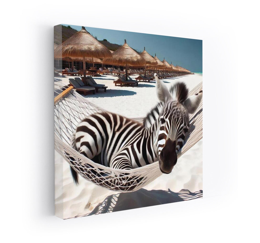 Zebra in a Hammock: Serene Relaxation on the Beach