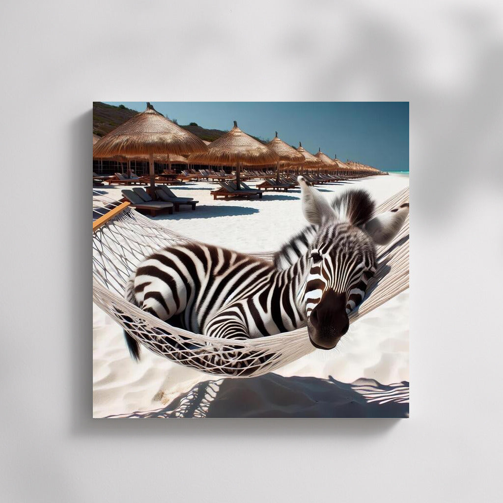 Zebra in a Hammock: Serene Relaxation on the Beach