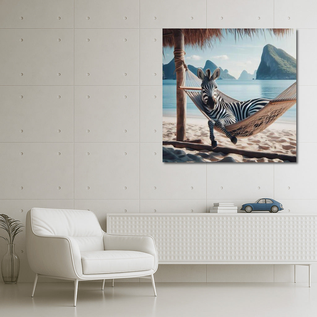 Zebra in a Hammock: A Beach Oasis of Tranquility
