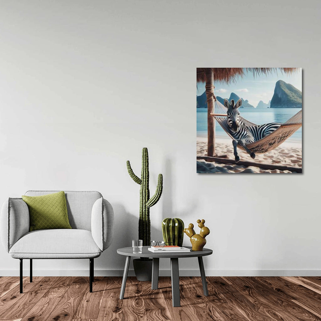 Zebra in a Hammock: A Beach Oasis of Tranquility