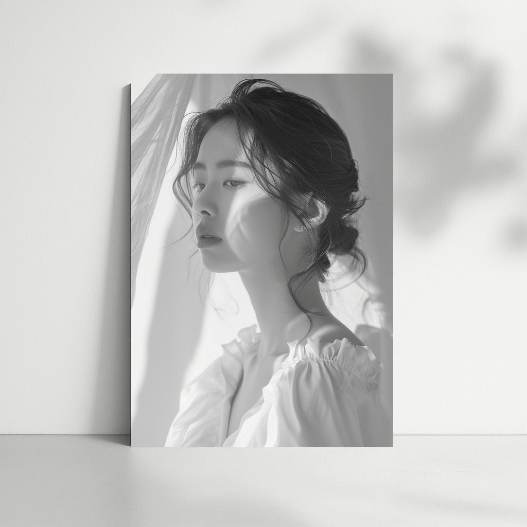 Mysterious Beauty: Black and White Portrait of a Girl