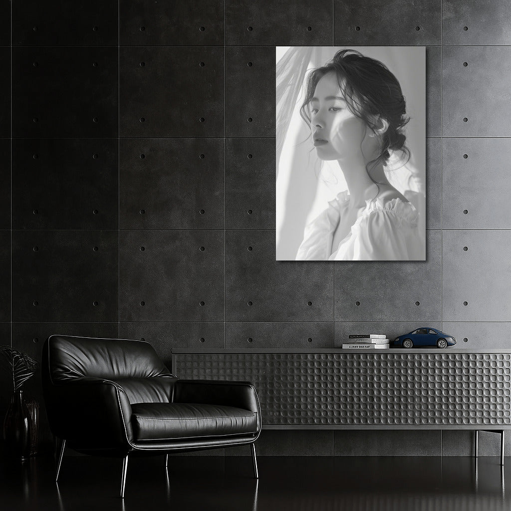 Mysterious Beauty: Black and White Portrait of a Girl