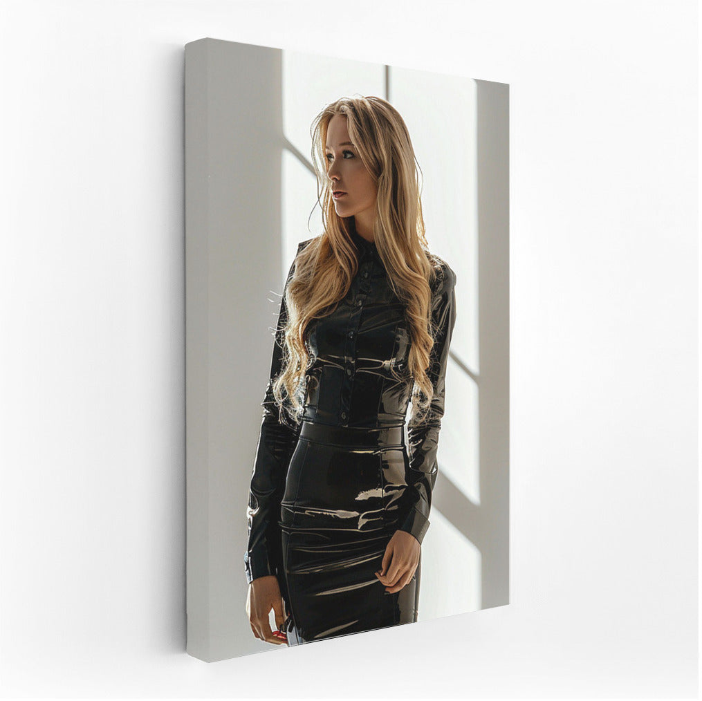 Elegant blonde in a black dress: style and elegance for your interior