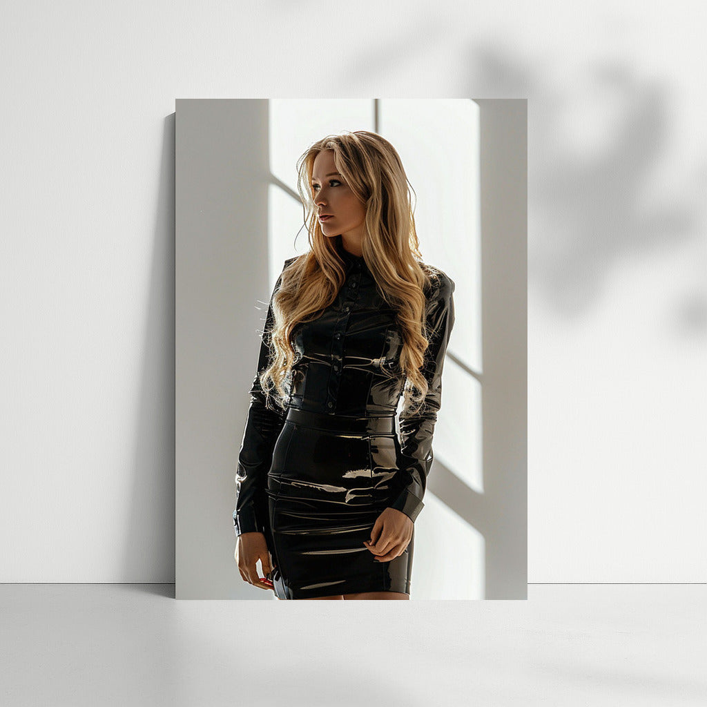 Elegant blonde in a black dress: style and elegance for your interior