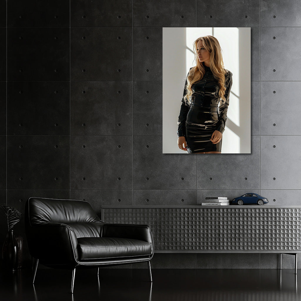 Elegant blonde in a black dress: style and elegance for your interior