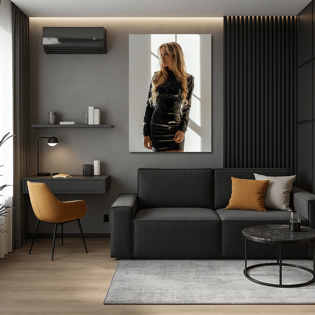 Elegant blonde in a black dress: style and elegance for your interior