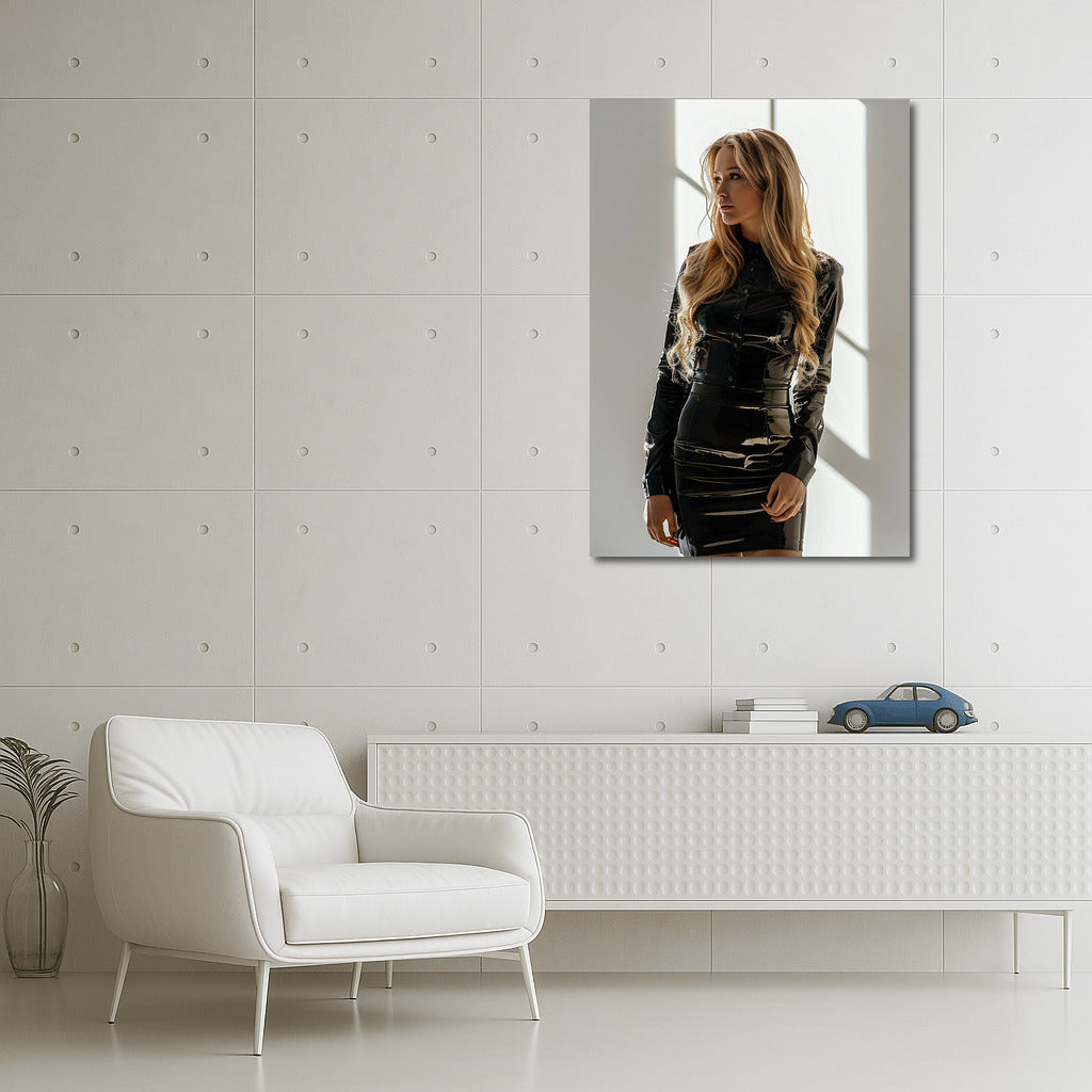 Elegant blonde in a black dress: style and elegance for your interior