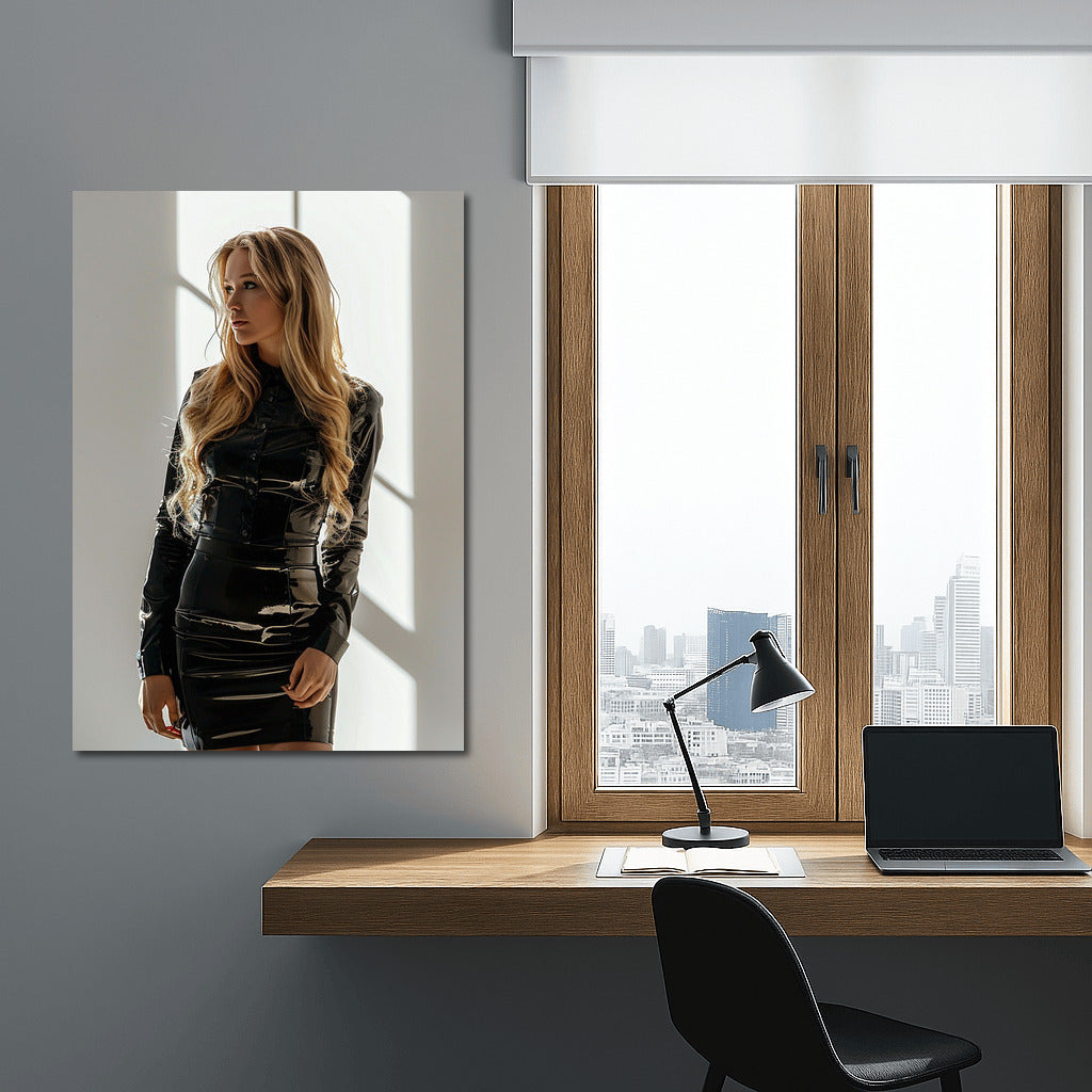 Elegant blonde in a black dress: style and elegance for your interior
