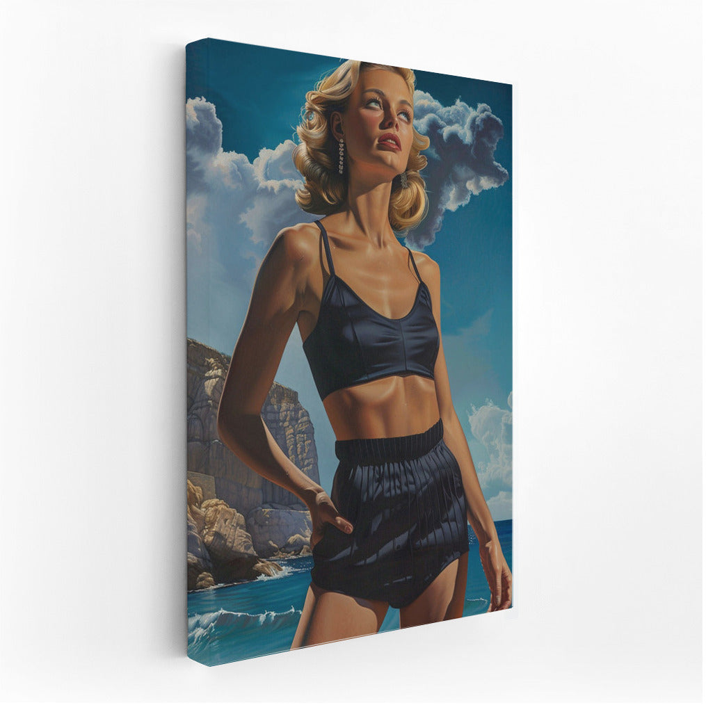 Mysterious Blonde by the Sea: Vintage Charm and Retro Aesthetics