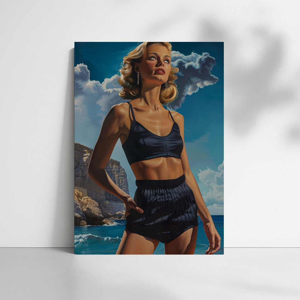 Mysterious Blonde by the Sea: Vintage Charm and Retro Aesthetics