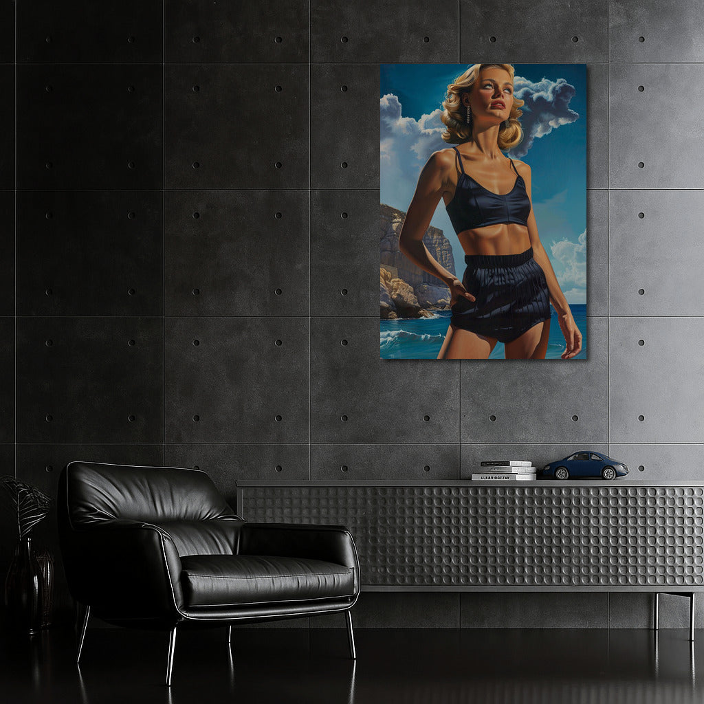 Mysterious Blonde by the Sea: Vintage Charm and Retro Aesthetics