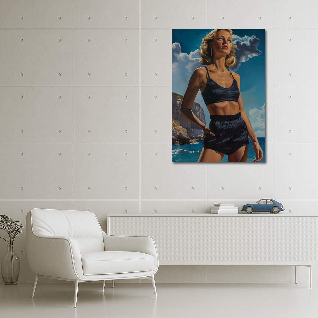 Mysterious Blonde by the Sea: Vintage Charm and Retro Aesthetics