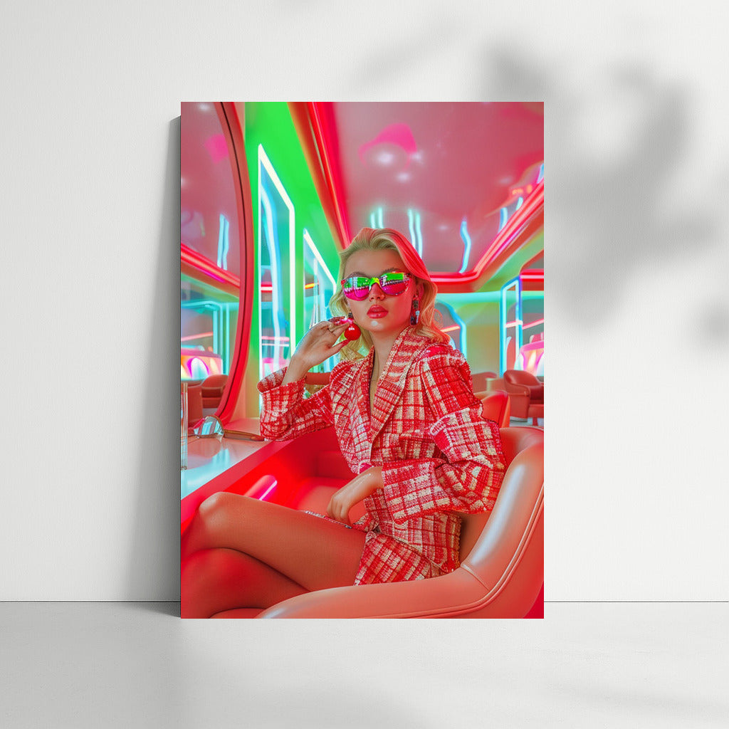 Neon Muse: Bright Portrait of a Girl in Retro Style