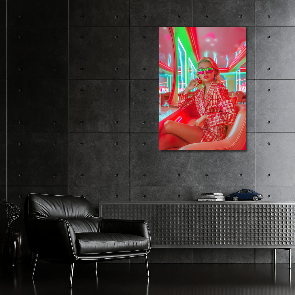 Neon Muse: Bright Portrait of a Girl in Retro Style