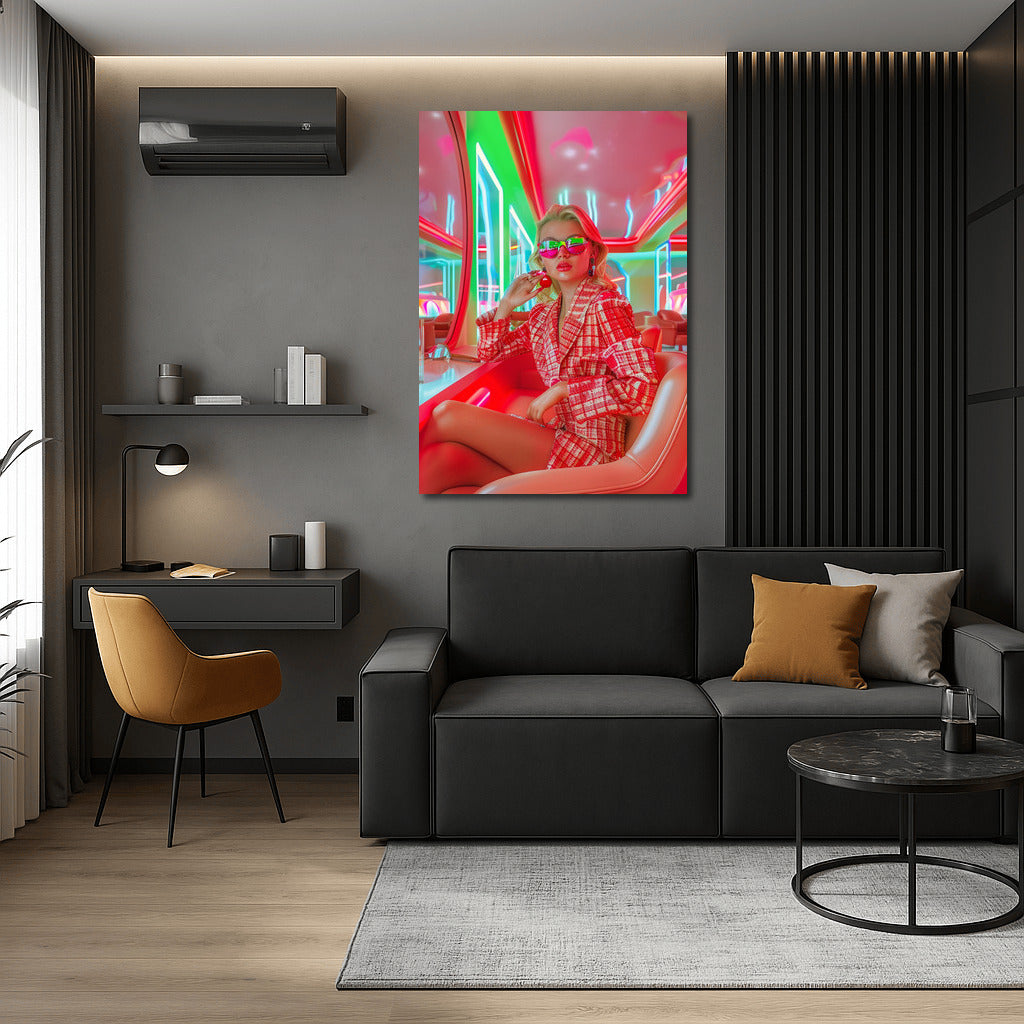 Neon Muse: Bright Portrait of a Girl in Retro Style