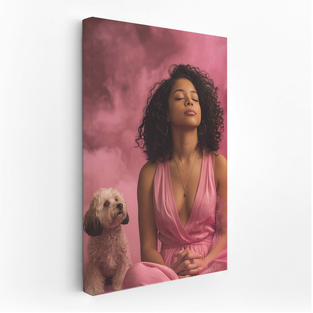 Pink Grace: Elegant Woman in a Cloud of Tranquility