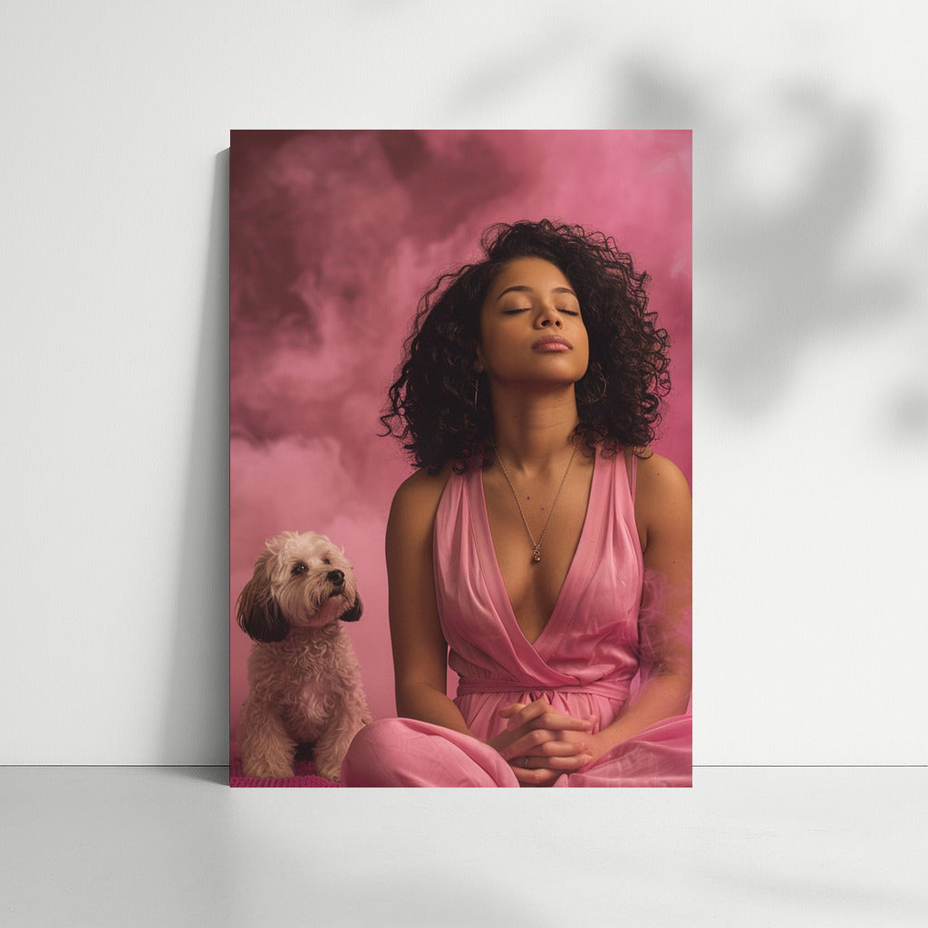 Pink Grace: Elegant Woman in a Cloud of Tranquility