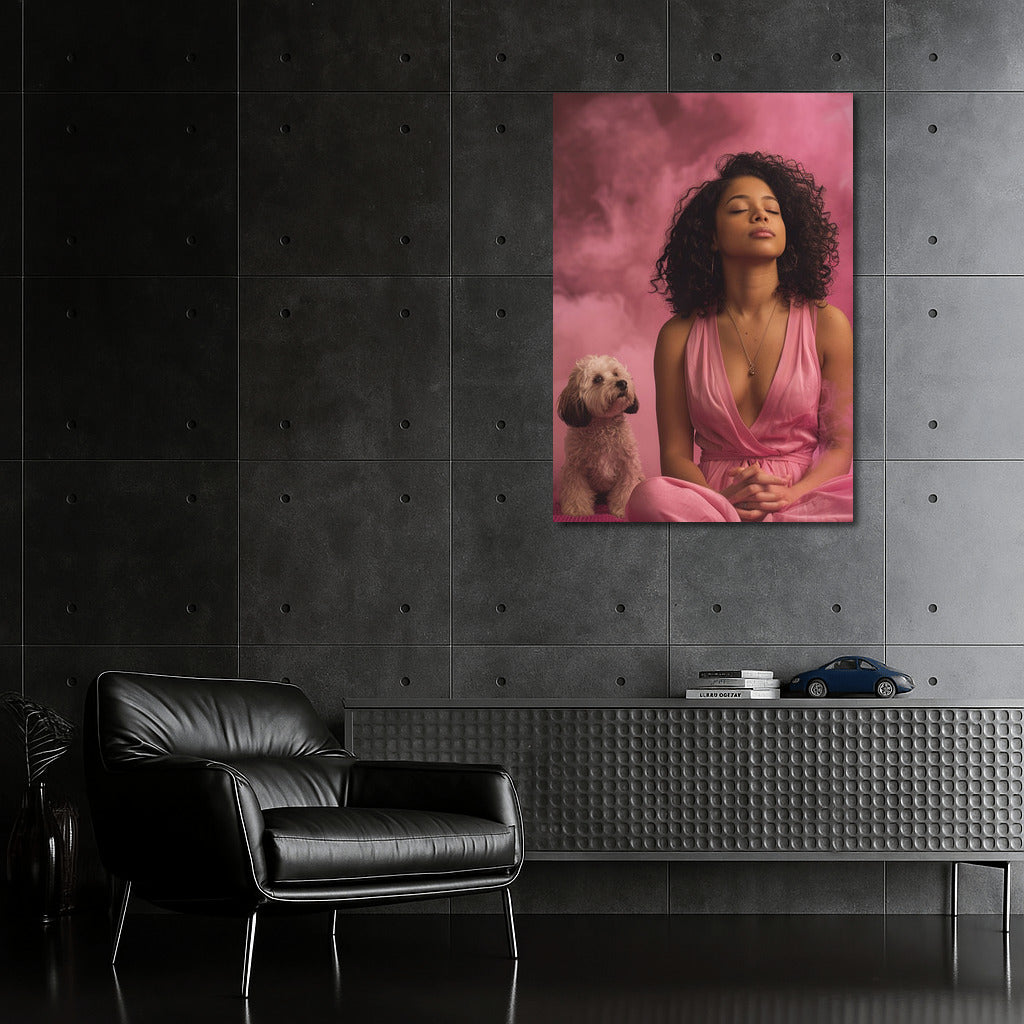 Pink Grace: Elegant Woman in a Cloud of Tranquility