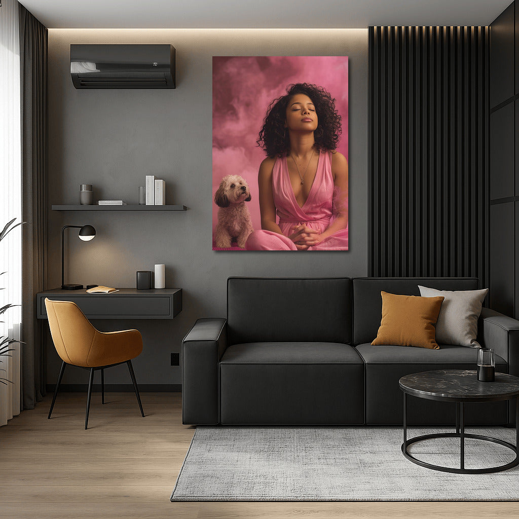 Pink Grace: Elegant Woman in a Cloud of Tranquility