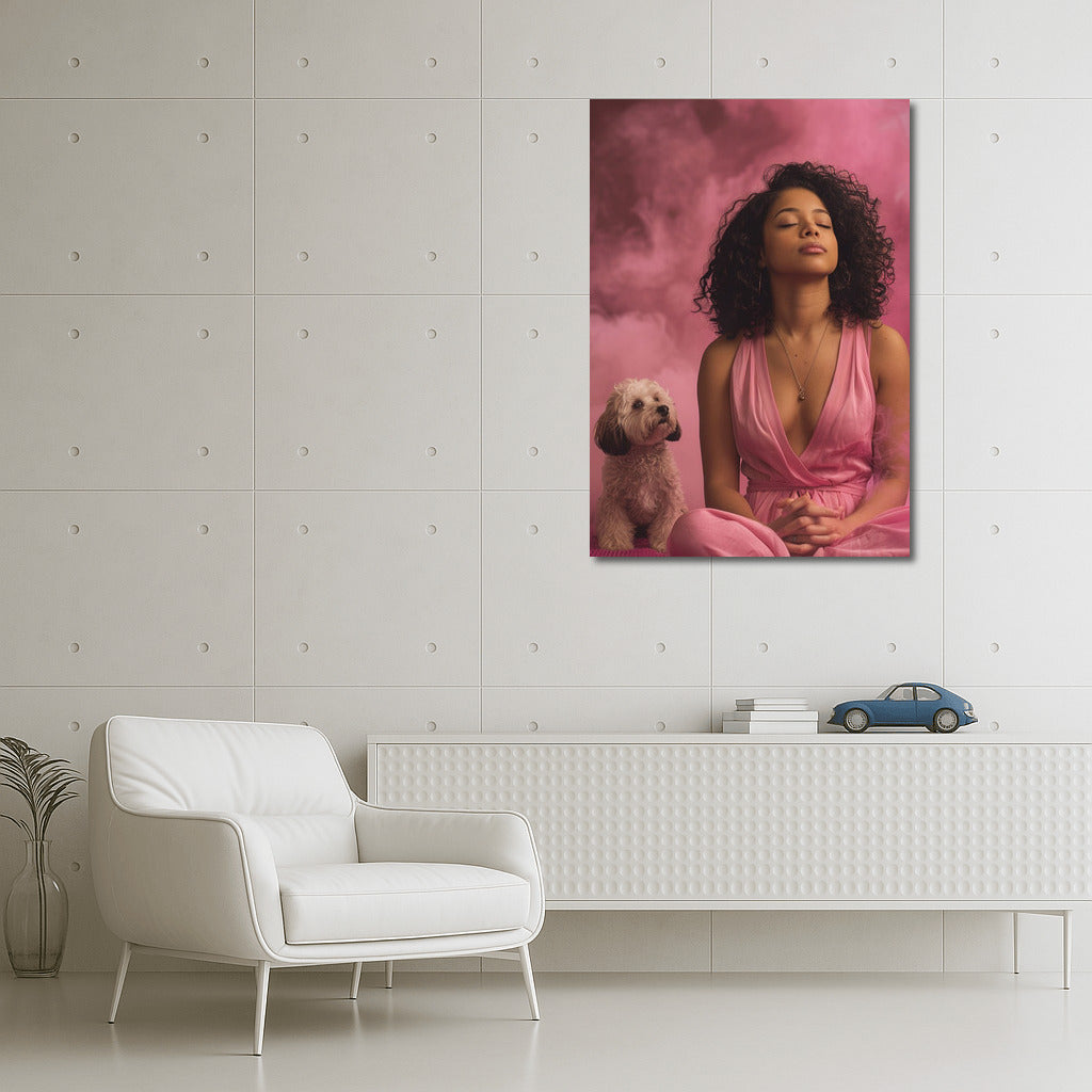 Pink Grace: Elegant Woman in a Cloud of Tranquility