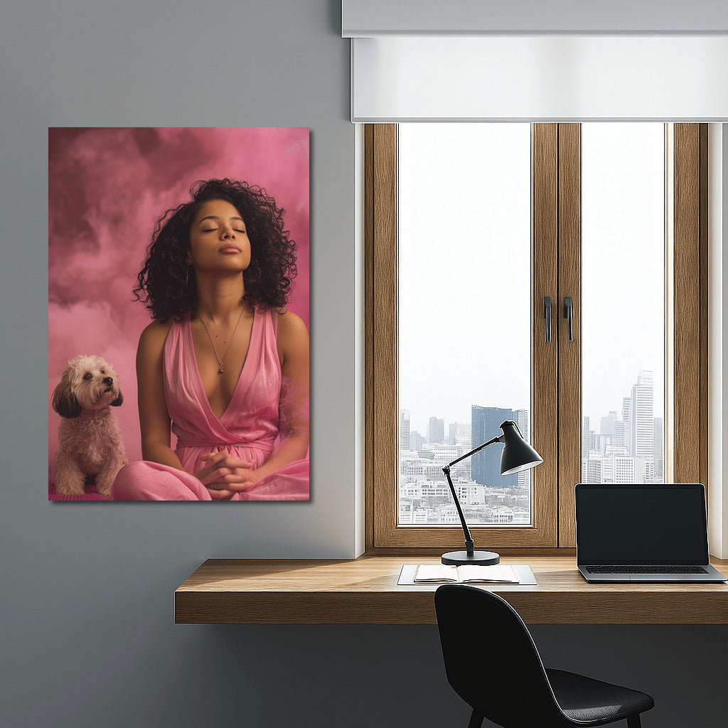 Pink Grace: Elegant Woman in a Cloud of Tranquility