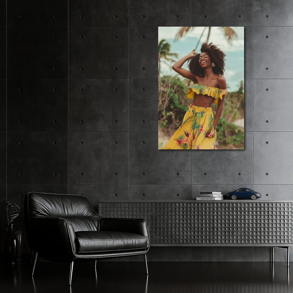 Glowing Caribbean Joy: Happy Woman Among the Palms