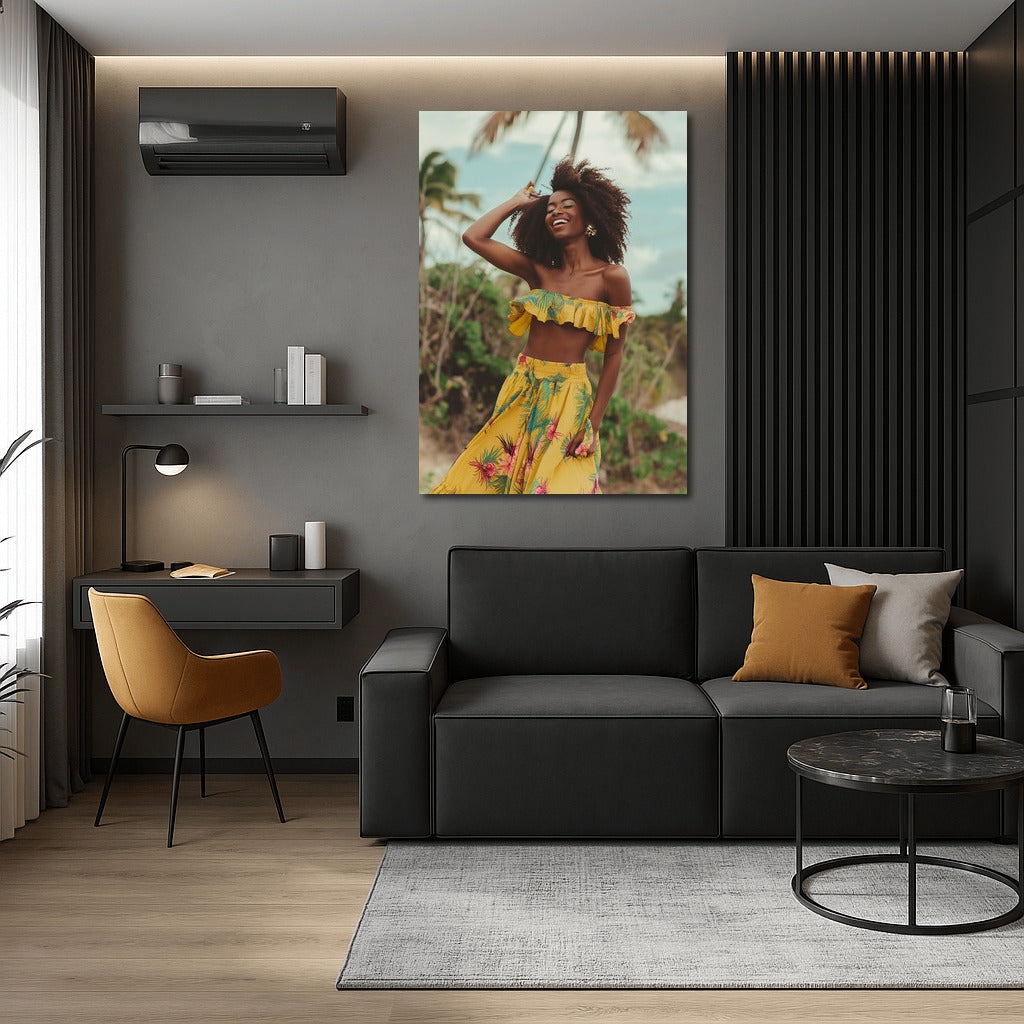 Glowing Caribbean Joy: Happy Woman Among the Palms