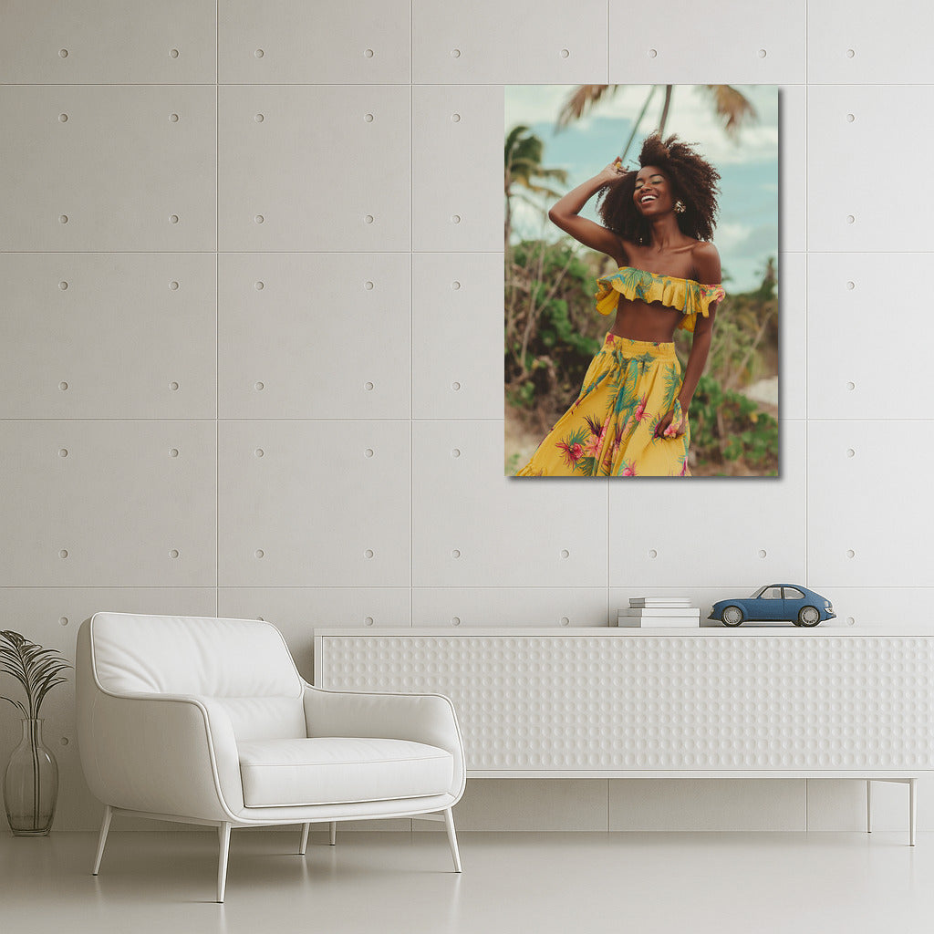 Glowing Caribbean Joy: Happy Woman Among the Palms